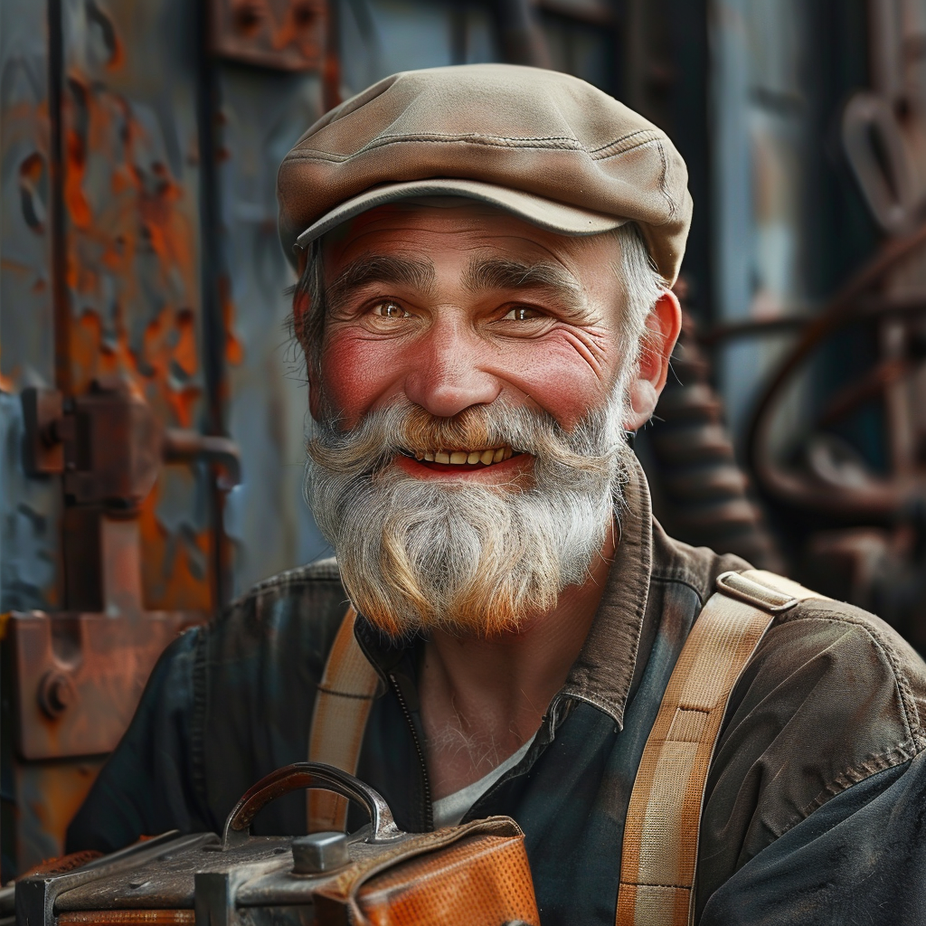 A smiling older man holding a toolbox | Source: Midjourney