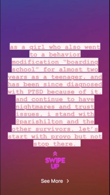 Paris Jackson's message of support to Paris Hilton on October 2020 | Photo: Instagram Story/parisjackson