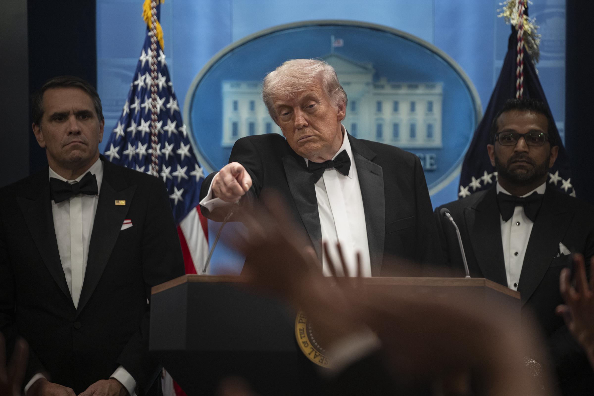 Donald Trump holds a press conference at the White House following an incident at the White House Correspondents' dinner on April 25, 2026, in Washington, DC | Source: Getty Images