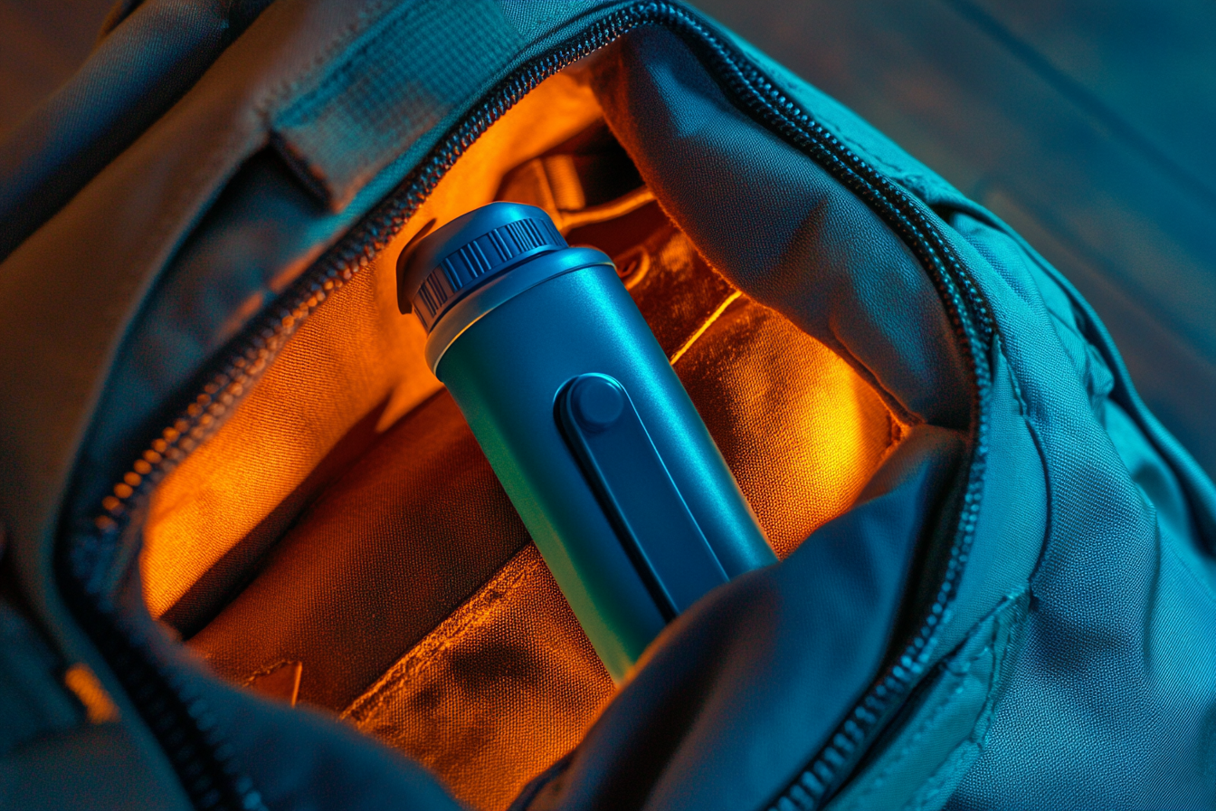 Partial view of an asthma inhaler in a bag | Source: Midjourney