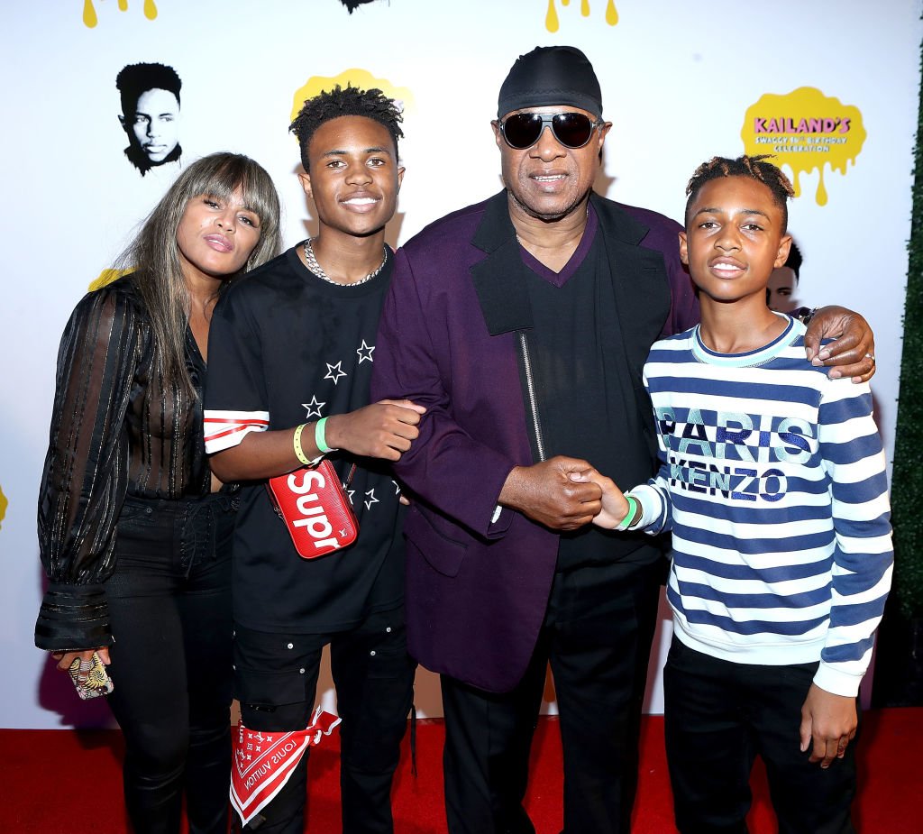 Kai Millard Morris, Kailand Morris, Stevie Wonder and Mandla Morris arrive on the red carpet at Kailand's 16th birthday party at Belasco Theatre on September 9, 2017, in Los Angeles, California | Source: Randy Shropshire/Getty Images