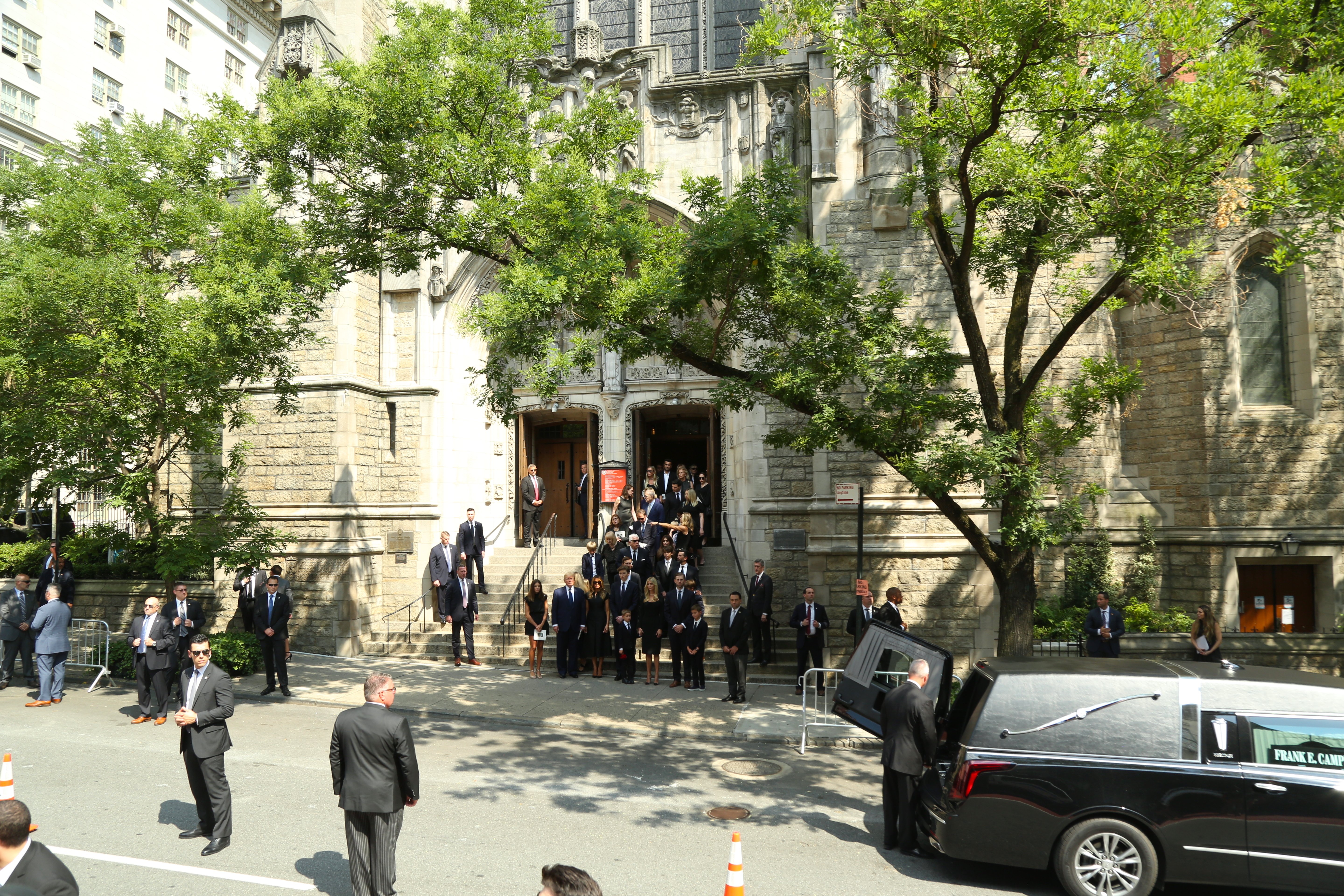 A photo showing the coffin of Ivana Trump carried out from St Vincent Ferrer Roman Catholic Church during her funeral service on July 20, 2022 in New York.┃Source: Getty Images
