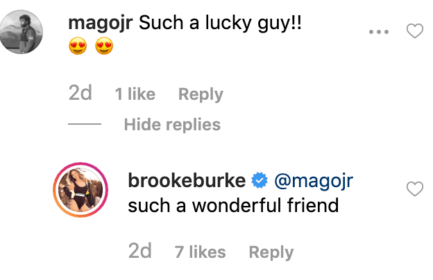 Brooke Burke replies to a fan's comment on her post. | Source: Getty Images