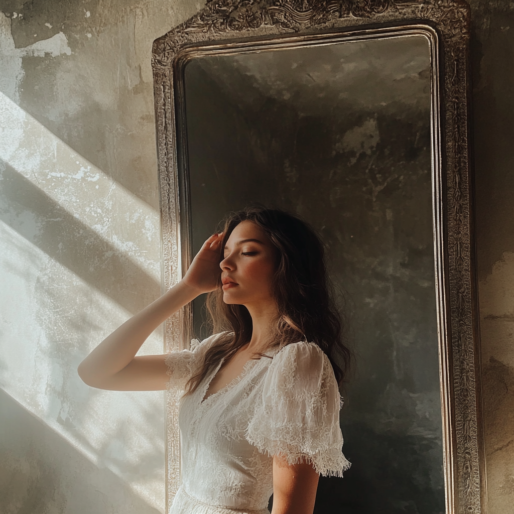 A smiling woman wearing white | Source: Midjourney