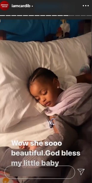 A picture of Kulture sleeping peacefully on Cardi's IG story. | Photo: Instagram/Iamcardib