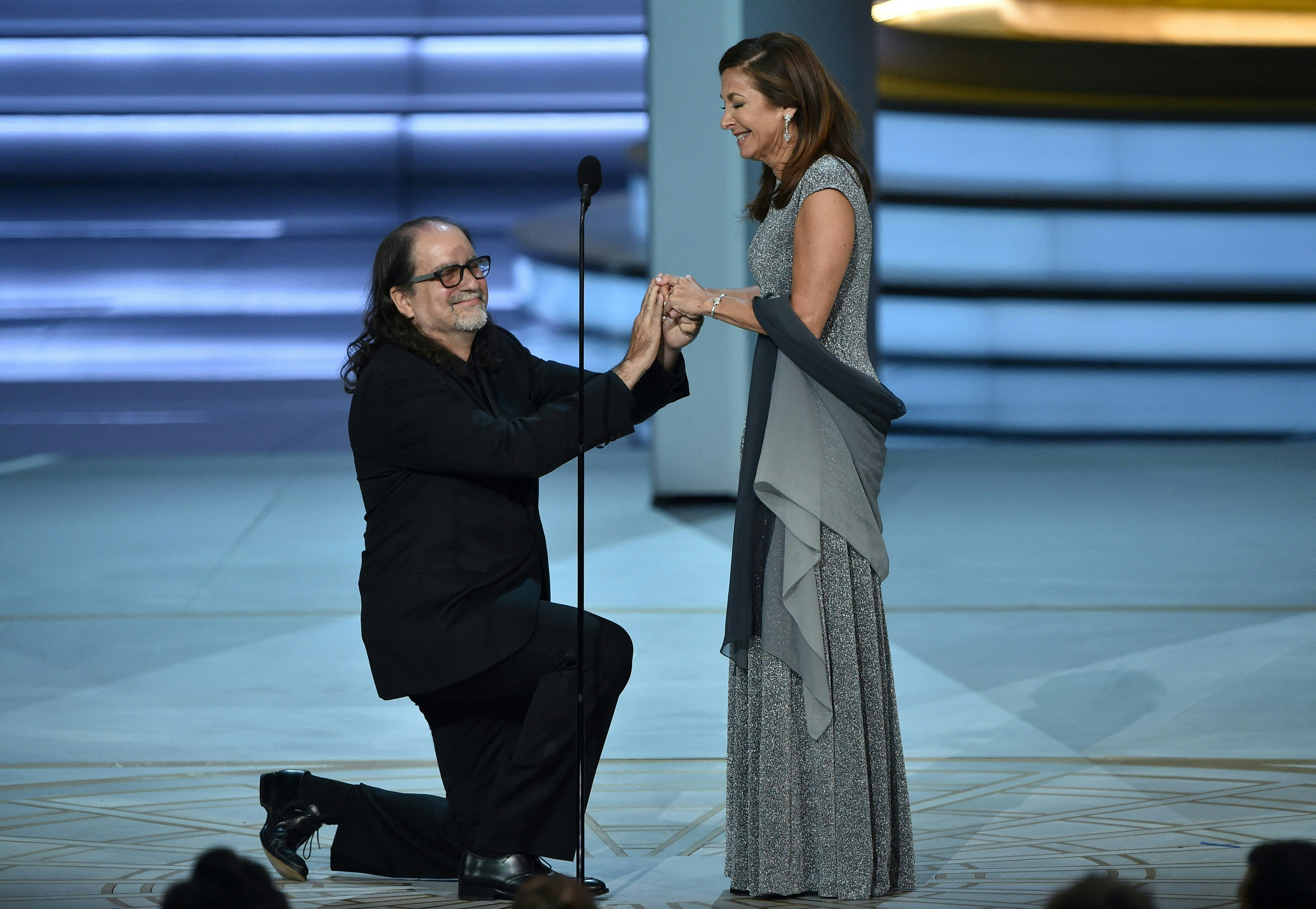 Glenn Weiss and Jan Svendsen onstage during the 70th Emmy Awards on September 17, 2018, in Los Angeles, California. | Source: Getty Images