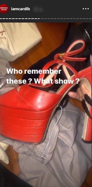 Cardi B flaunting her red platform shoes on her Instagram story. | Photo: Instagram/iamcardib