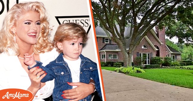 [Left] Anna Nicole Smith and son Danny during Anna Nicole Smith's Special Appearance For Guess? Sportwear at Bullock's Store at Beverly Center in Beverly Hills, California; [Right] Picture of Anna Nicole Smith and J. Howard Marshall II's mansion | Source: Getty Images || 