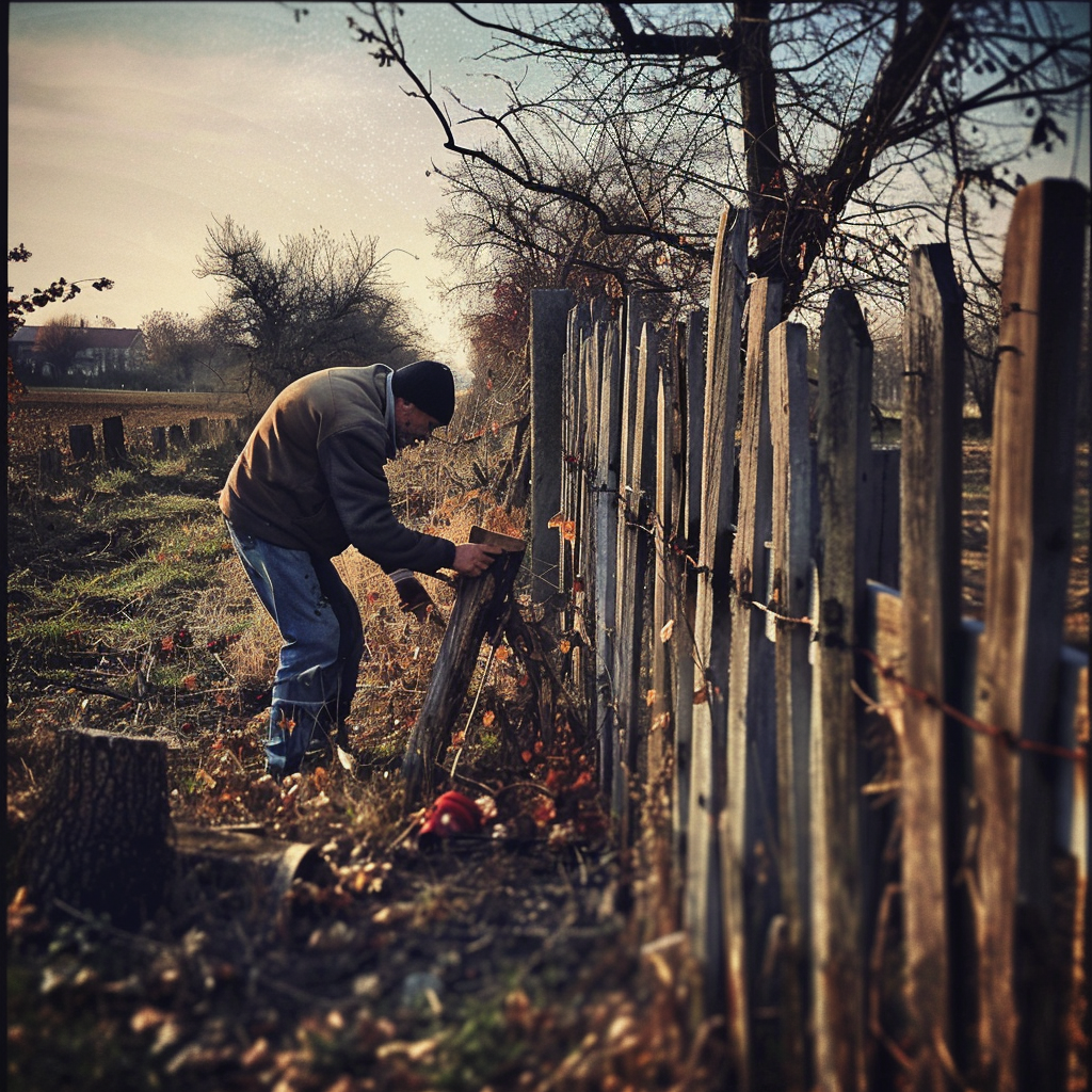 A man mending a fence | Source: Midjourney