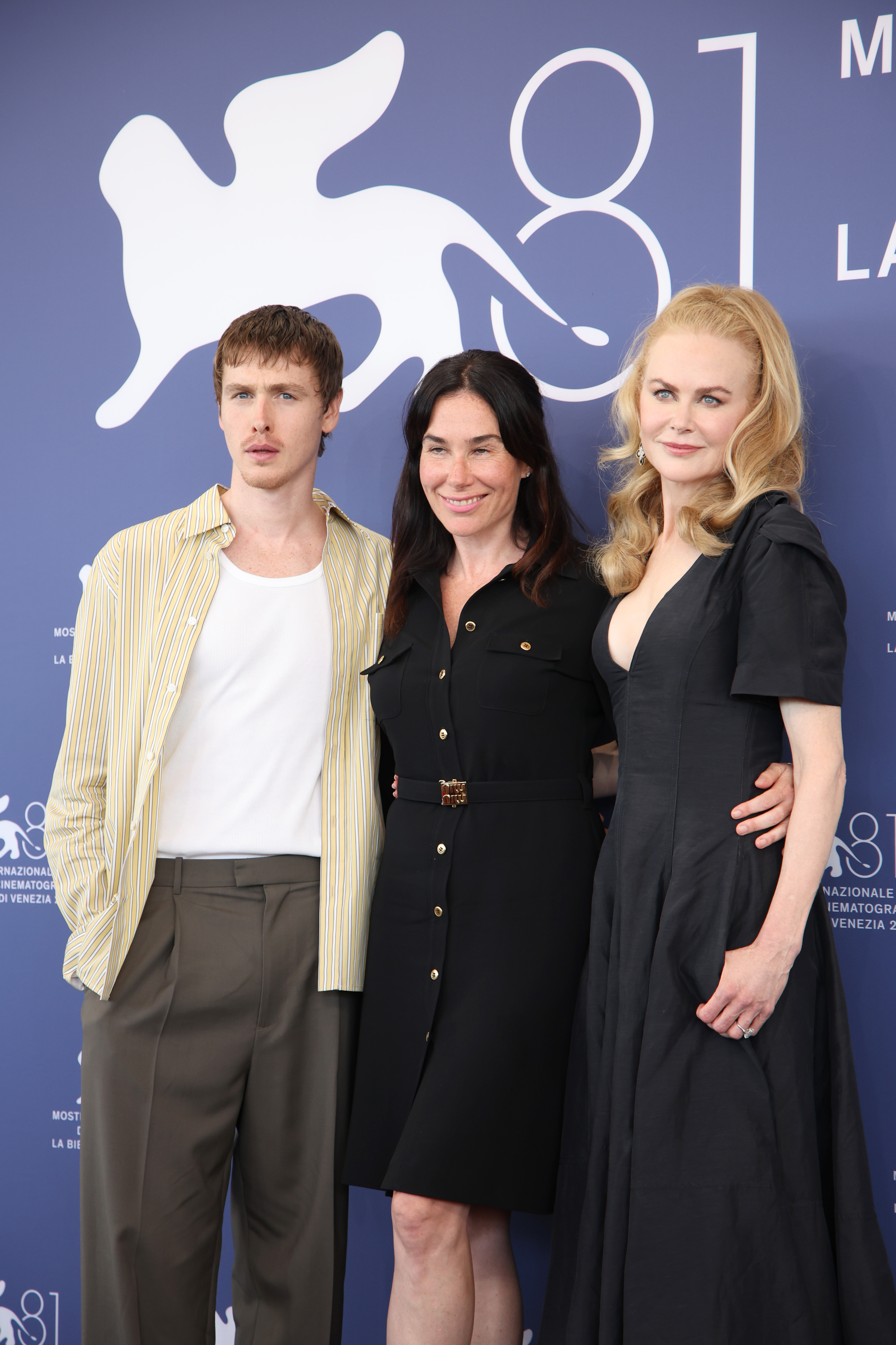 Harris Dickinson, Halina Reijn, and Nicole Kidman at the photocall for "Babygirl" during the 81st Venice International Film Festival in Venice, Italy on August 30, 2024 | Source: Getty Images