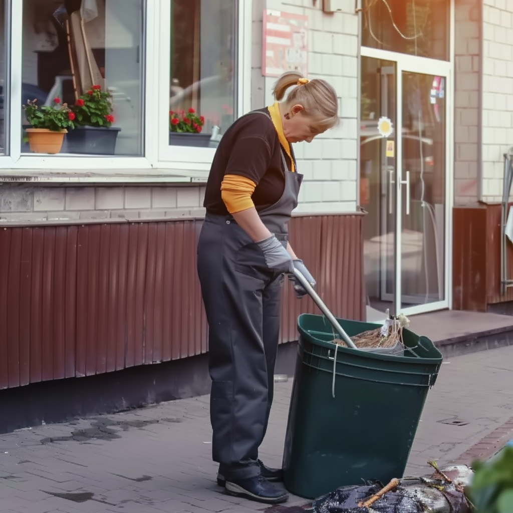 An elderly lady picking up trash in a neighborhood | Source: Midjourney