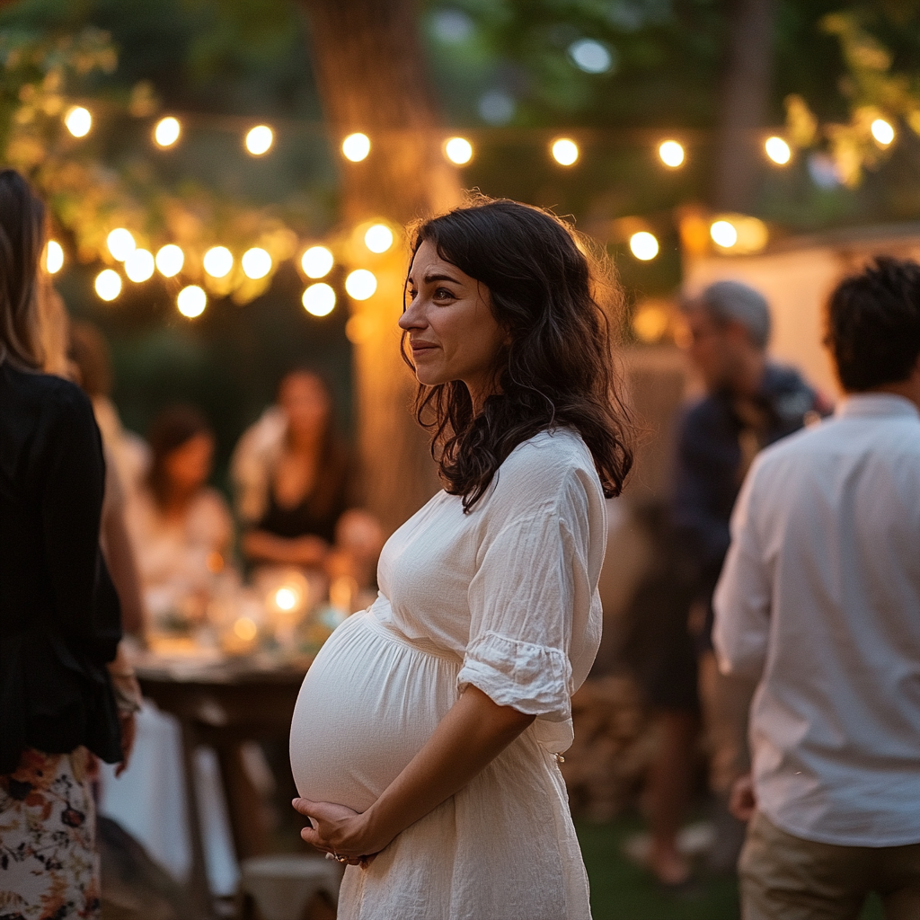 Pregnant woman looking bothered at a party | Source: Midjourney