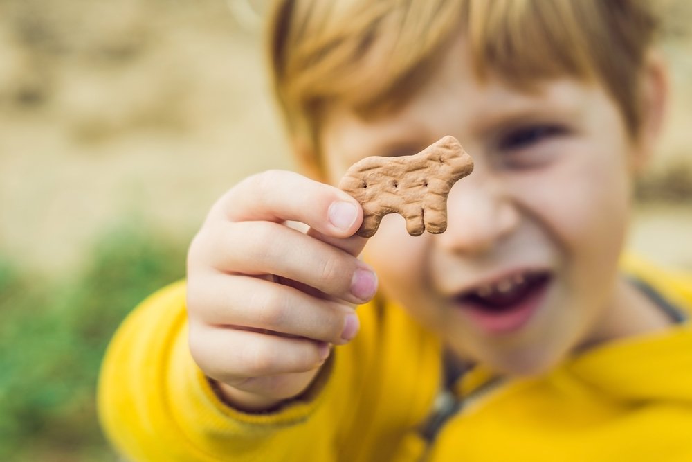 A child holding animal-shaped biscuit. | Source: Shutterstock.com