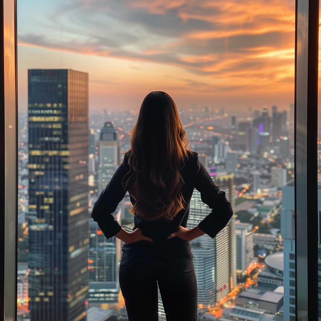 Chelsea in her office enjoying the city view | Source: Midjourney