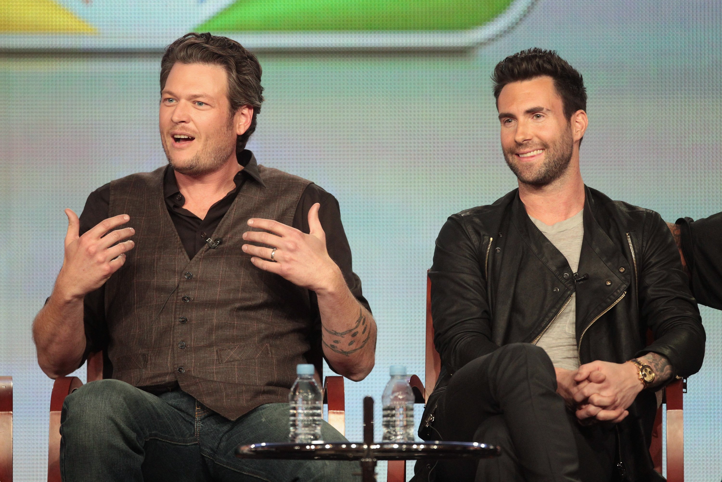 Blake Shelton and Adam Levine  during the "The Voice" panel at the 2012 Winter TCA Tour, January 6, 2012 | Photo: GettyImages