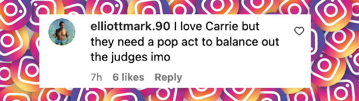 A netizen's reaction to the lack of pop artists as judges on "American Idol," posted in October 2024 | Source: Instagram.com/justjared