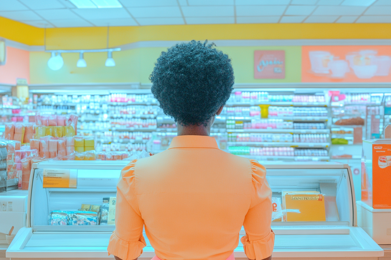 A woman in a grocery store | Source: Midjourney