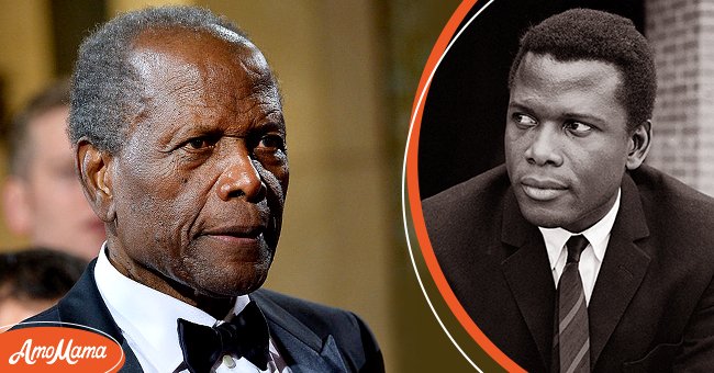 Sidney Poitier departs the Oscars at Hollywood & Highland Center, 2014, Hollywood, California [Left. A Portrait of Poitier as a younger man [Right] | Photo: Getty Images