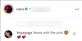 A fan's comment on Ciara's latest post debuting her pink hair. | Photo: Instagram/Ciara