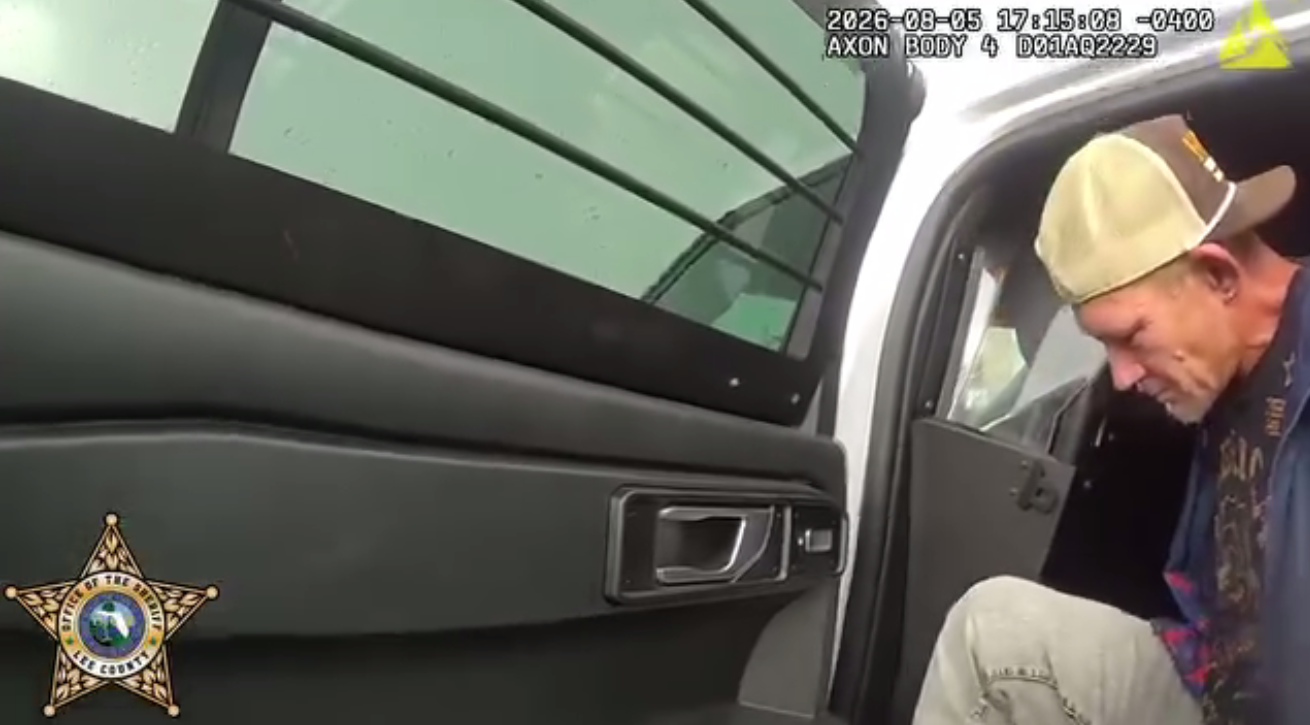 Bodycam footage showing David Charette Jr. as he is being placed in a police vehicle, posted on August 6, 2026. | Source: Facebook/Lee County Sheriff's Office