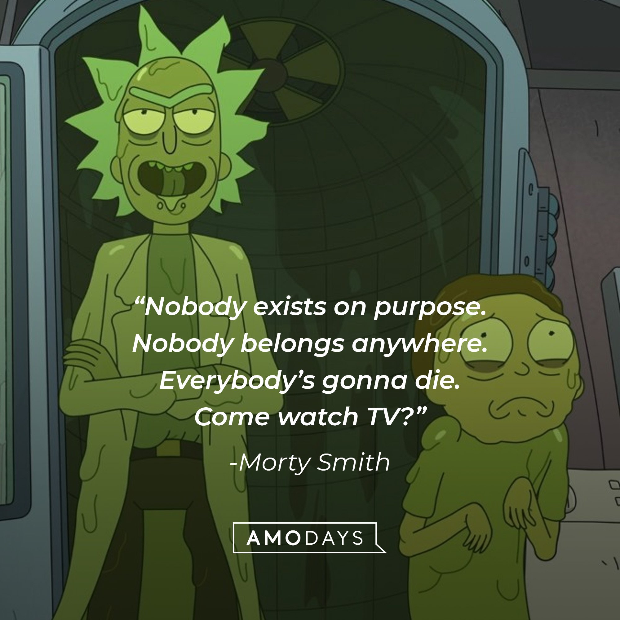 Morty Smith’s quote: “Nobody exists on purpose. Nobody belongs anywhere. Everybody’s gonna die. Come watch TV?” | Image: AmoDays