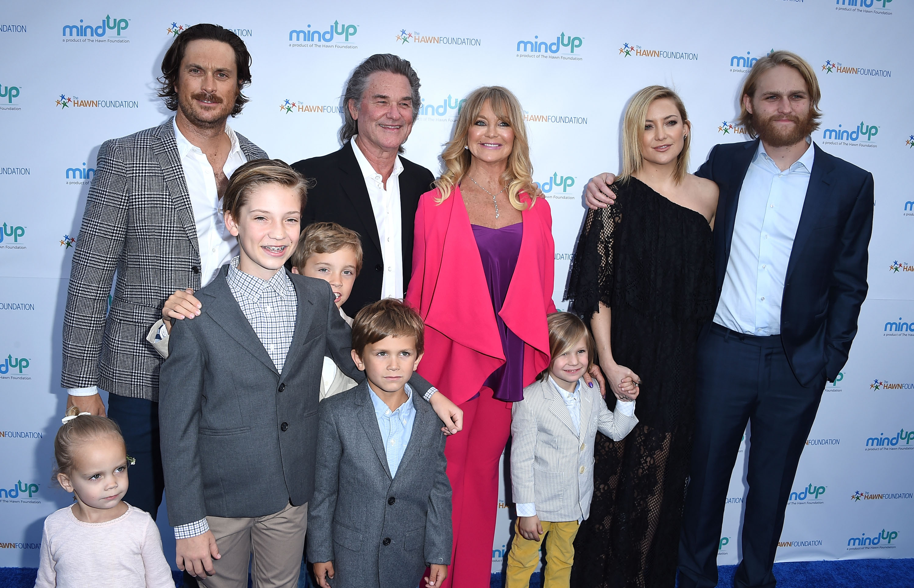 Oliver Hudson, Kurt Russell, Goldie Hawn, Kate Hudson and Wyatt Russell arrive at the Goldie Hawn Hosts Annual Goldie's Love In For Kids at Ron Burkle's Green Acres Estate on May 6, 2016 in Beverly Hills, California. l Source: Getty Images