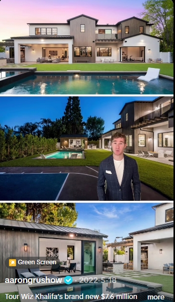 The backyard features a swimming pool, guest house, and multiple outdoor spaces for relaxation and entertaining. | Source: TikTok/aarongrushow