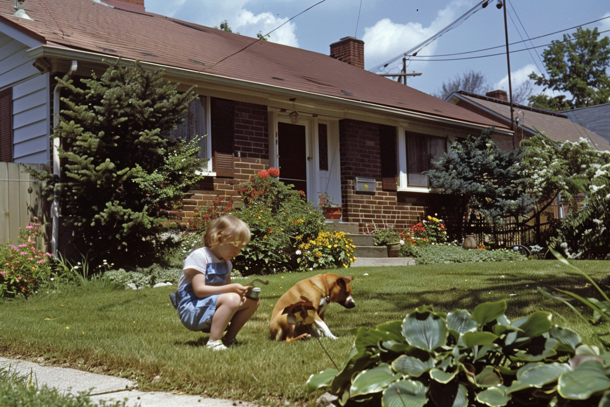 A child playing outside with the family dog | Source: MidJourney