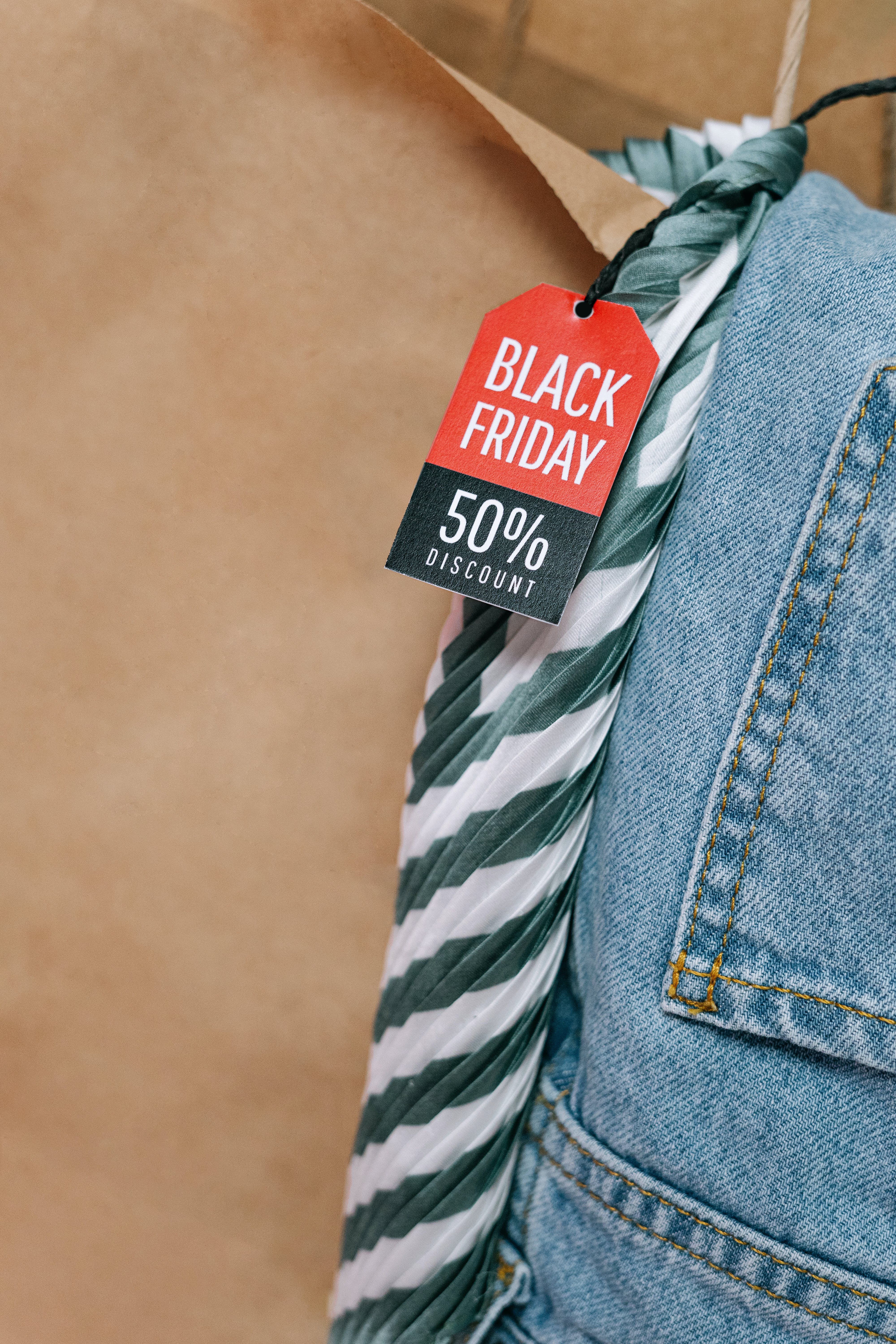 A Denim Jean with a Black Friday Tag. | Source: Pexels