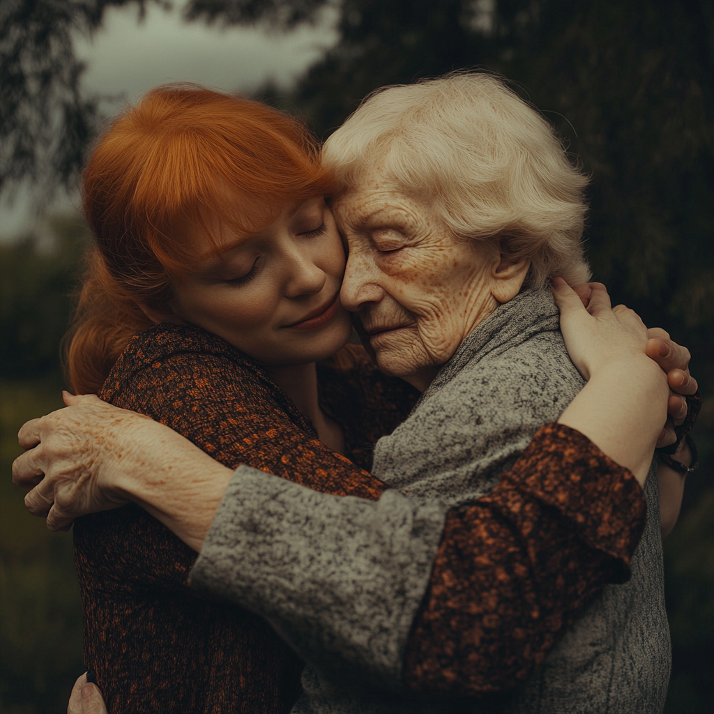 A woman hugging her mother | Source: Midjourney