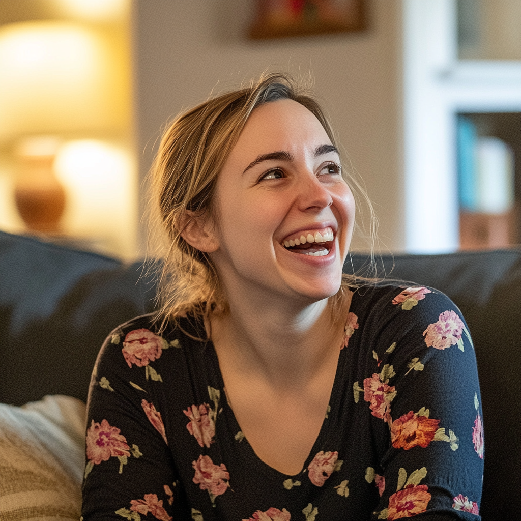 A woman laughing | Source: Midjourney