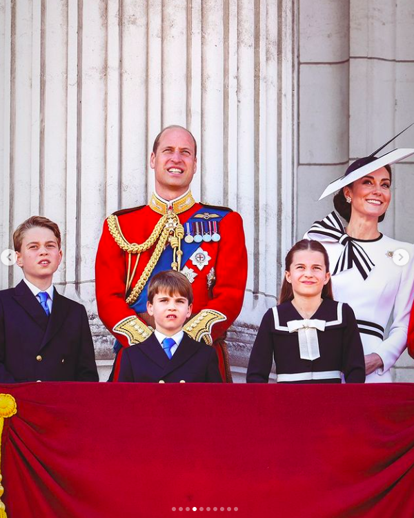 Prince George, Prince William, Prince Louis, Princess Charlotte and Kate Middleton during the Trooping the Color, posted on June 16, 2024 | Source: Instagram/princeandprincessofwales