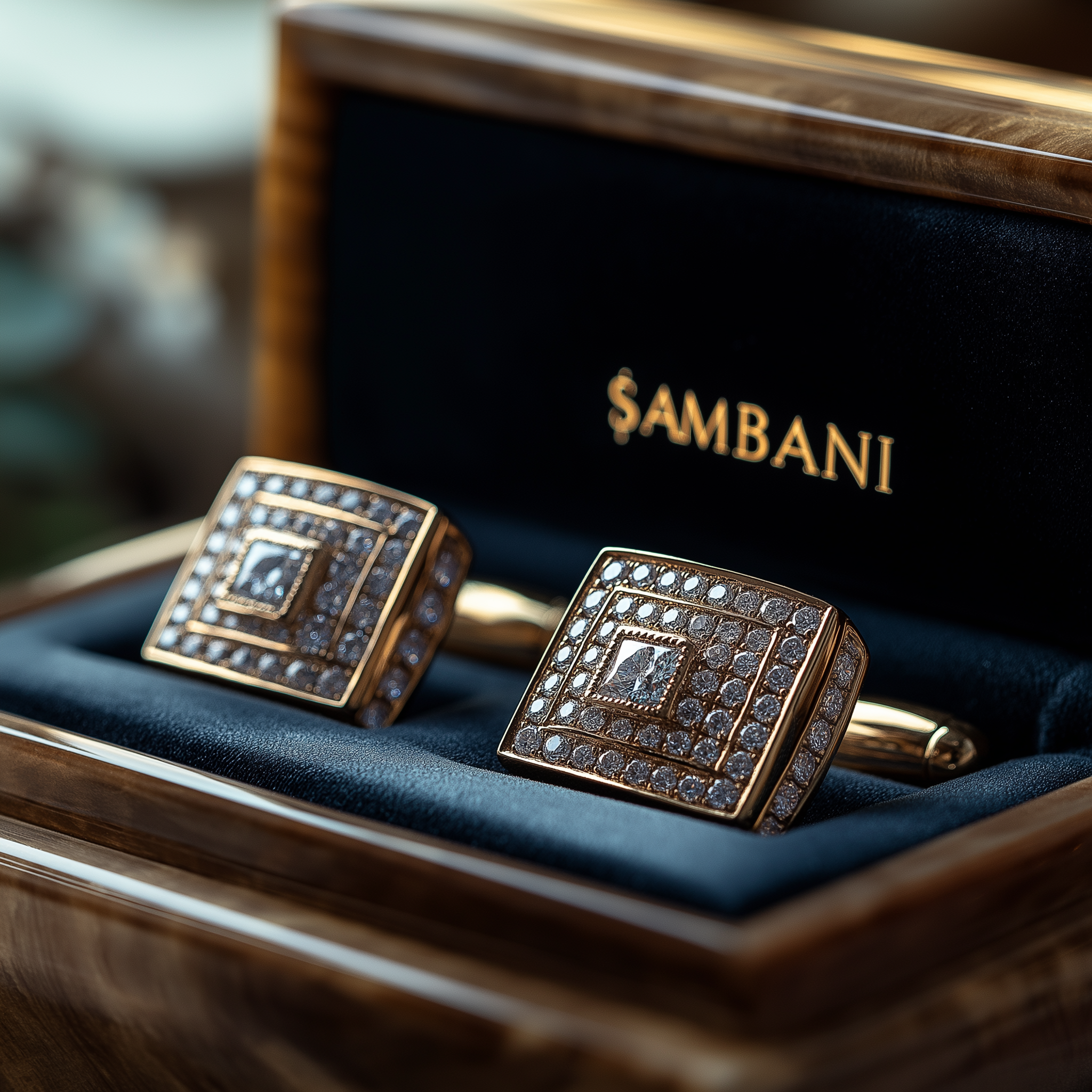 Diamond cufflinks in a box | Source: Midjourney