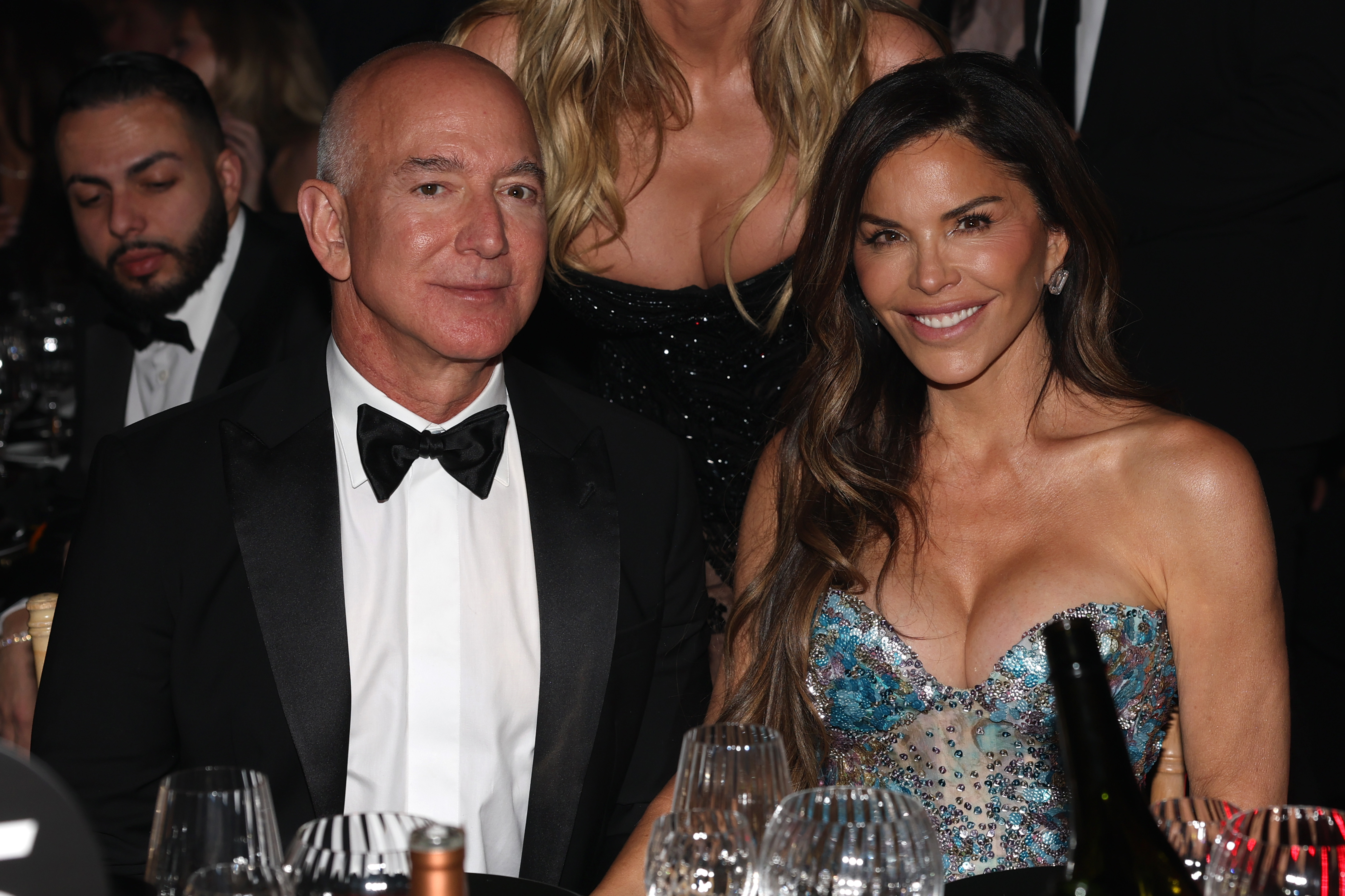 Jeff Bezos and Lauren Sanchez are pictured at the amfAR gala on May 22, 2025, in Cap d'Antibes, France | Source: Getty Images