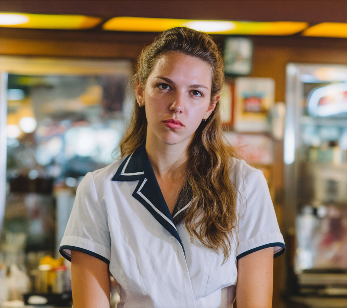 A woman wearing a waitress uniform | Source: Midjourney