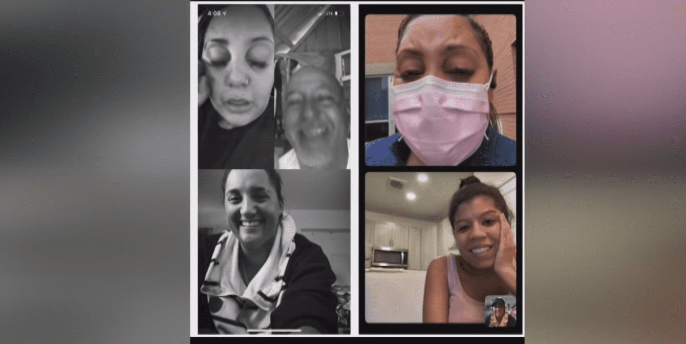 Captura de pantalla de una videollamada entre las hermanas y su familia biológica. │Foto: YouTube / Inside Edition