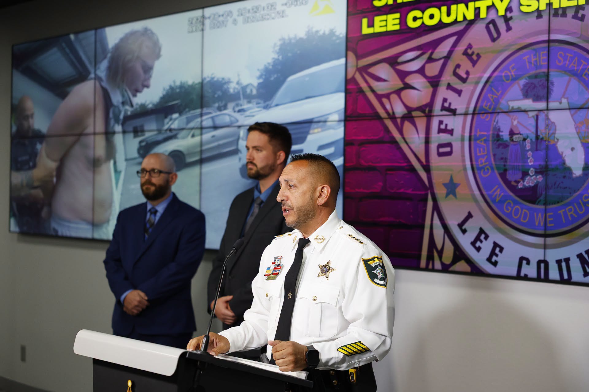 Lee County Sheriff Carmine Marceno speaks during a press conference on August 5, 2026. | Source: Facebook/Lee County Sheriff's Office