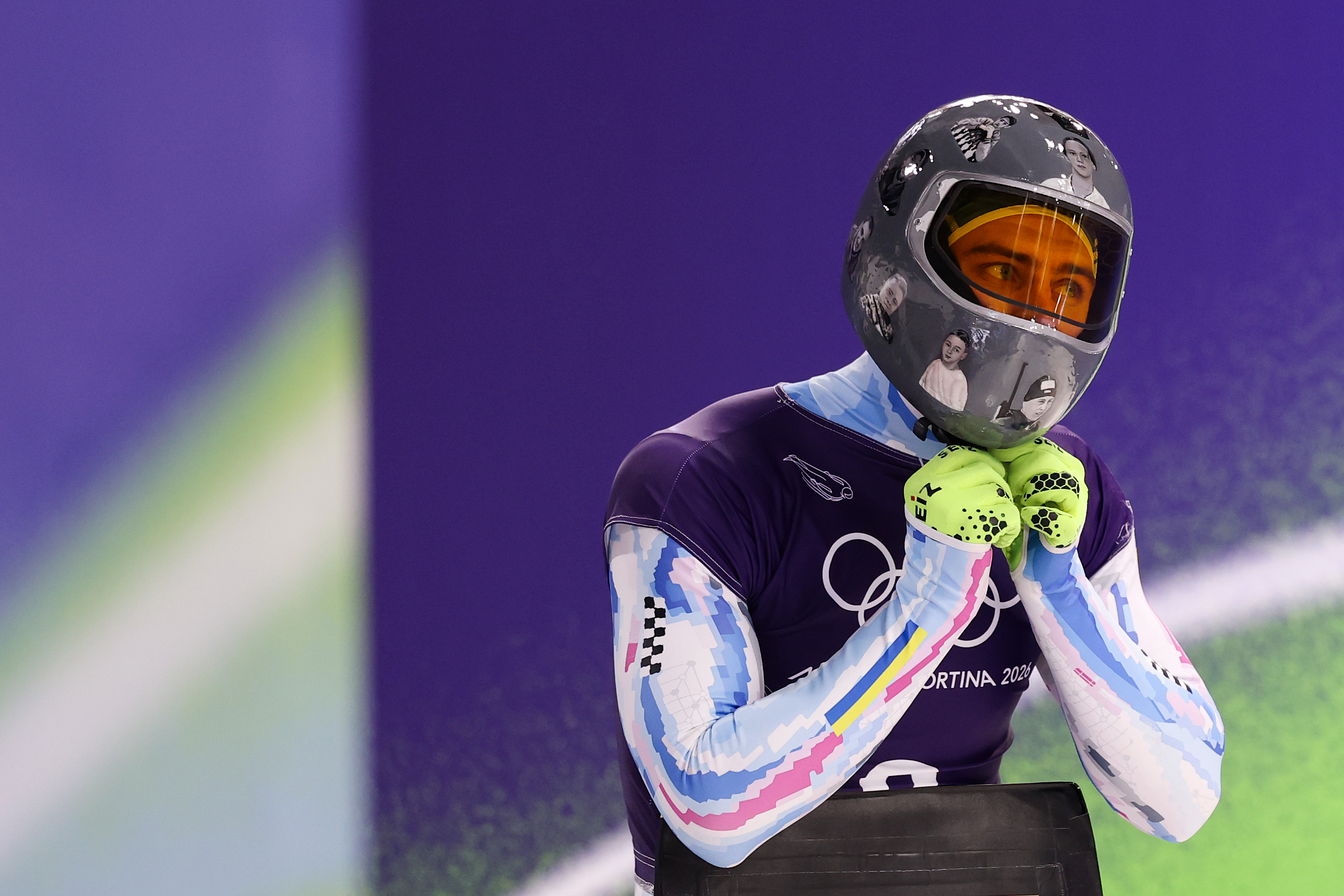 Vladyslav Heraskevych during Men's Training Heat 4 on February 10, 2026 in Cortina d'Ampezzo, Italy | Source: Getty Images
