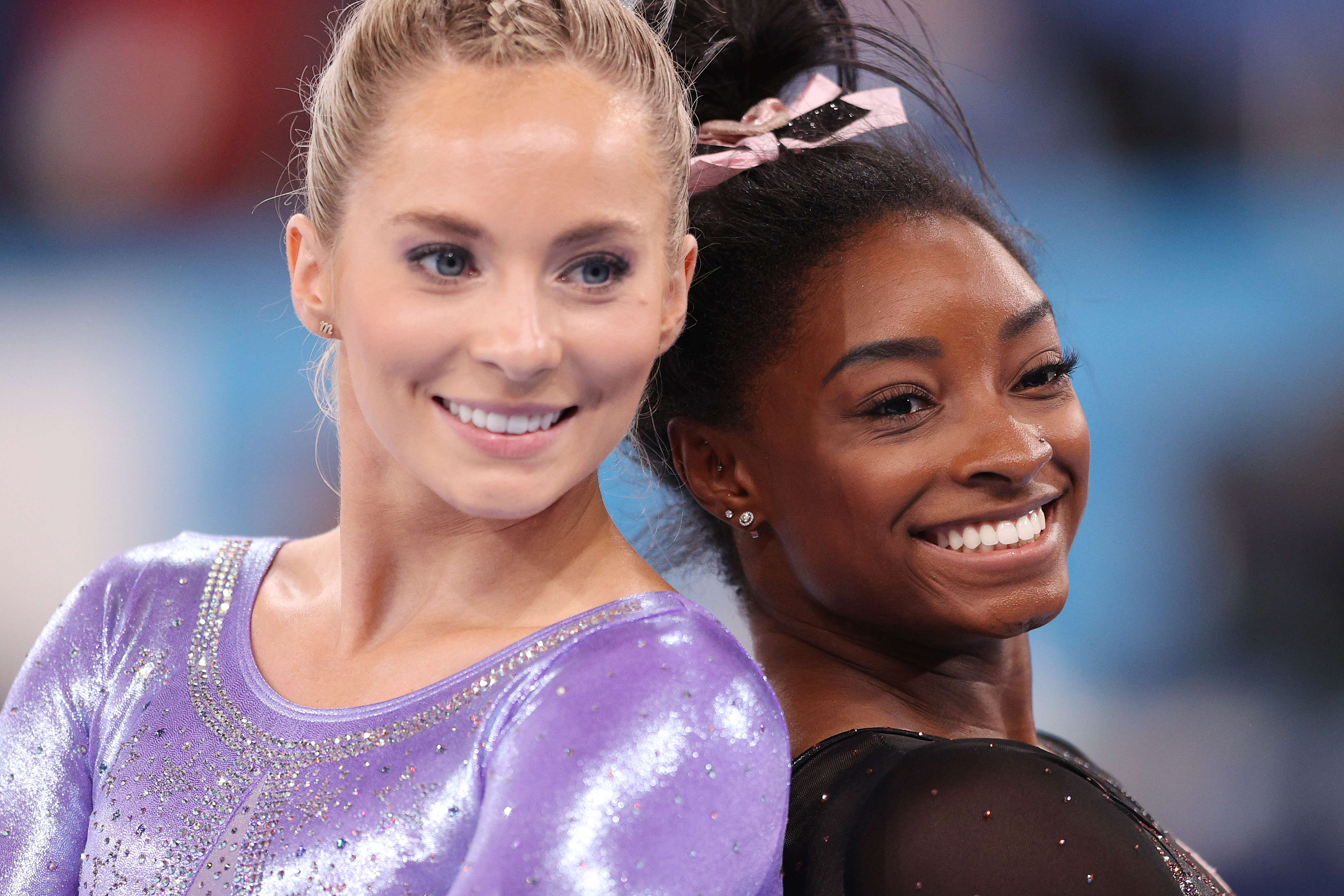 MyKayla Skinner and Simone Biles pose for a photo during Women's Podium Training ahead of the Tokyo 2020 Olympic Games in Tokyo, Japan, on July 22, 2021. | Source: Getty Images