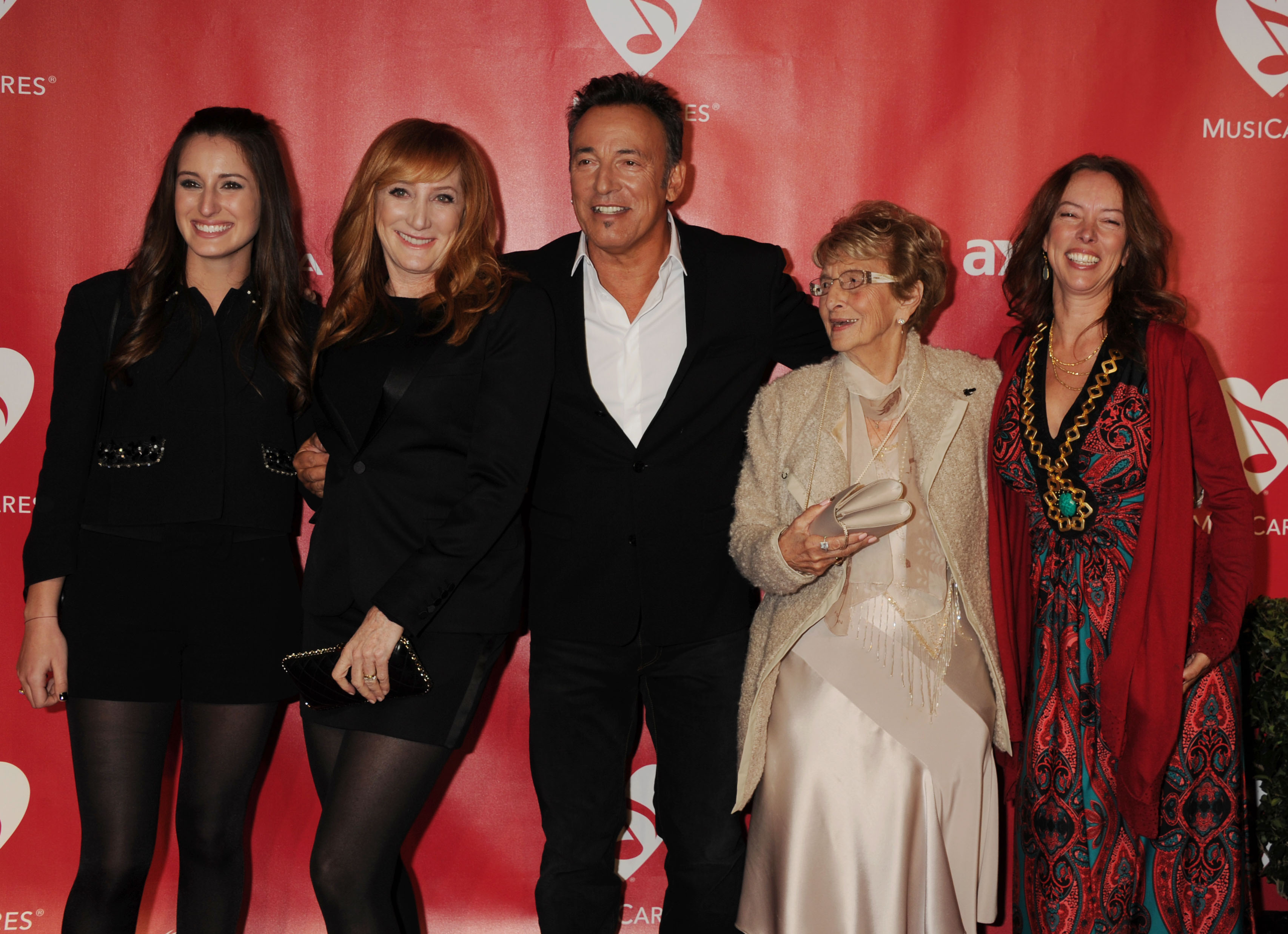 (L-R) Jessica Rae Springsteen, Patti Scialfa, Bruce Springsteen, Adele Springsteen, and Pamela Springsteen arrive at the 2013 MusiCares Person Of The Year at Los Angeles Convention Center, on February 8, 2013, in Los Angeles, California. | Source: Getty Images