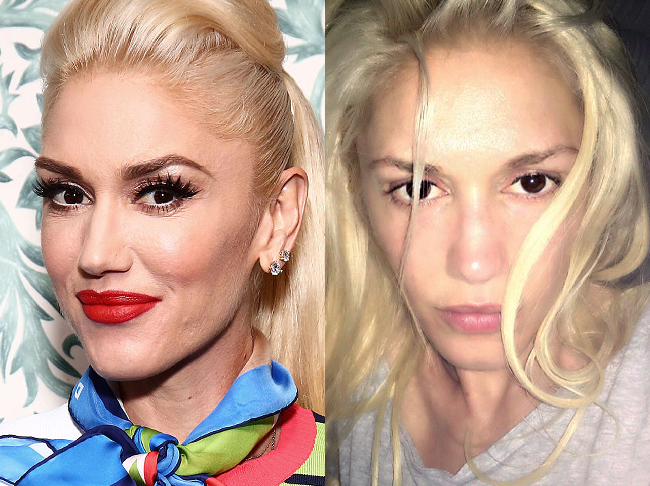 Gwen Stefani with makeup vs without makeup | Source: Getty Images | Instagram/gwenstefani