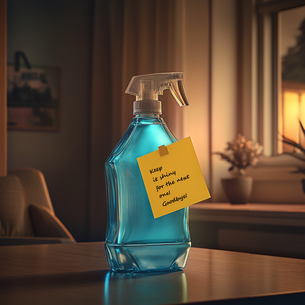 A bottle of floor cleaner with a note | Source: Midjourney