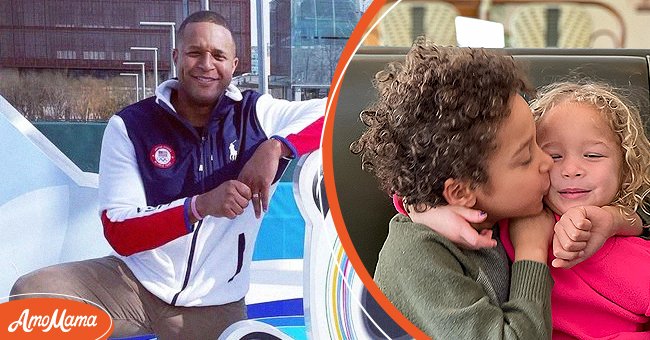 Craig Melvin pictured at the Winter Olympics [Left] Delano kissing his younger sister, Sybil, on the cheek [Right] | Photo: instagram.com/craigmelvinnbc  