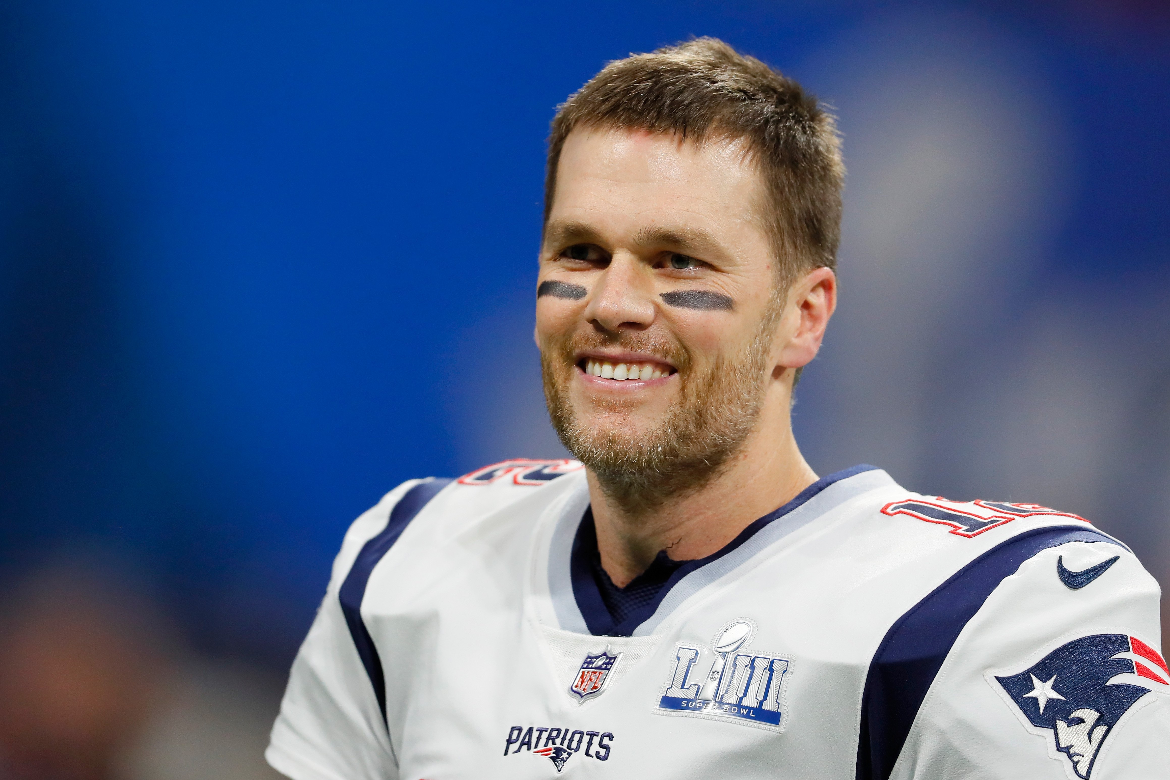 Tom Brady of the New England Patriots looks on during pregame at Super Bowl LIII against the Los Angeles Rams at Mercedes-Benz Stadium on February 3, 2019, in Atlanta, Georgia. | Source: Getty Images