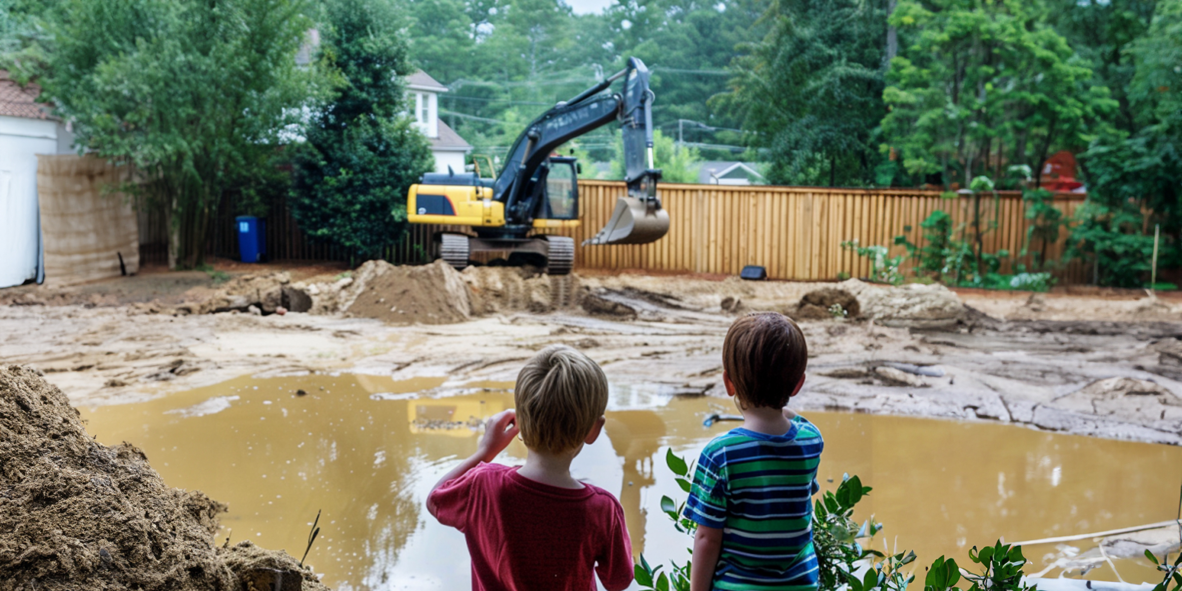 Two boys looking at an excavator in their backyard | Source: Amomama