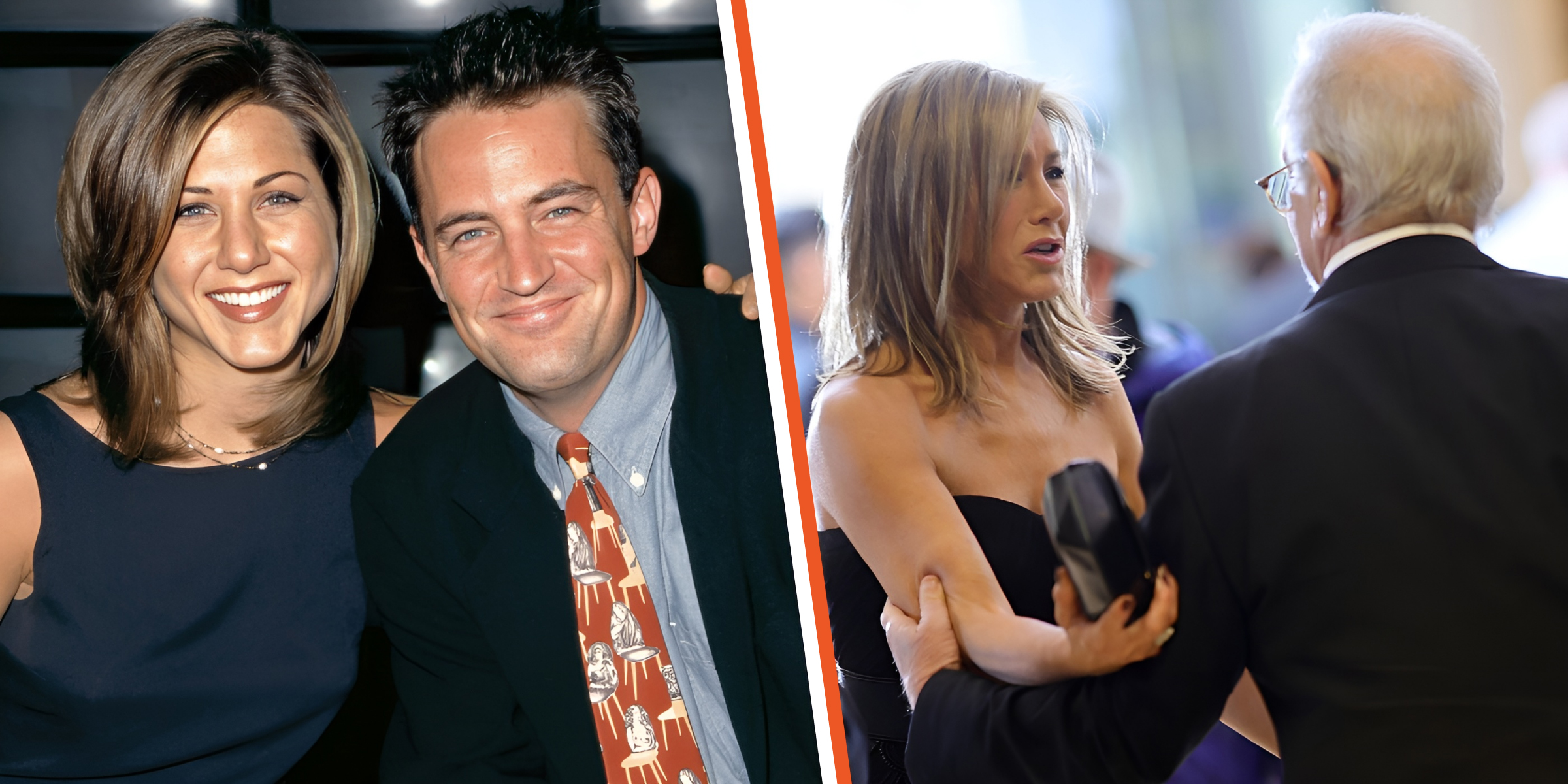 Jennifer Aniston and Matthew Perry | Jennifer Aniston and Steven Spielberg | Source: Getty Images