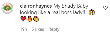 A fan's comment on Kaavia James's photo in a suit and tie. | Photo: Instagram/Kaaviajames