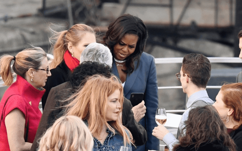 Former First Lady Michelle Obama on the Ducasse Sur Seine while the Notre Dame Cathedral was on fire | Photo: TMZ
