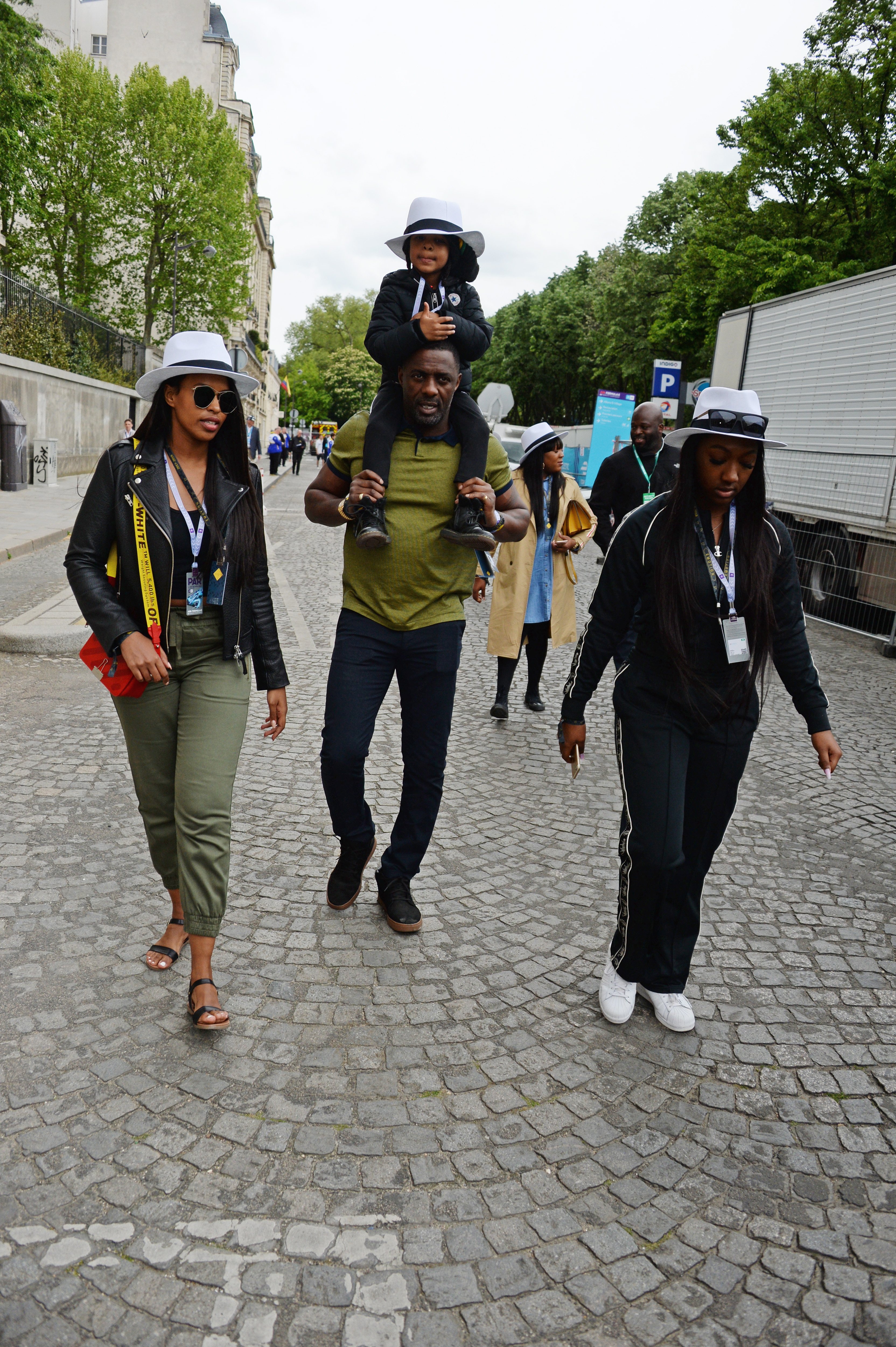 (L to R) Sabrina Dhowre, Idris Elba, son Winston Elba and daughter Isan Elba attend the ABB FIA Formula E Qatar Airways Paris E-Prix 2018 on April 28, 2018 in Paris, France | Photo: Getty Images