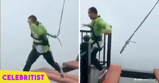 Viral video of terrifying moment tourist's safety rope breaks as he jumps bridge with 500-foot drop